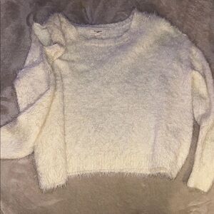 Cozy Cold Shoulder Fuzzy Angora mix Crewneck Sweater - Cream